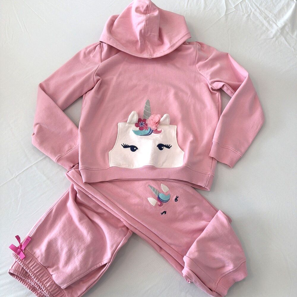 Gymboree Girls 12 Pink Unicorn Hoodie Jogger Sweatpants Set Mystical Cozy Outfit